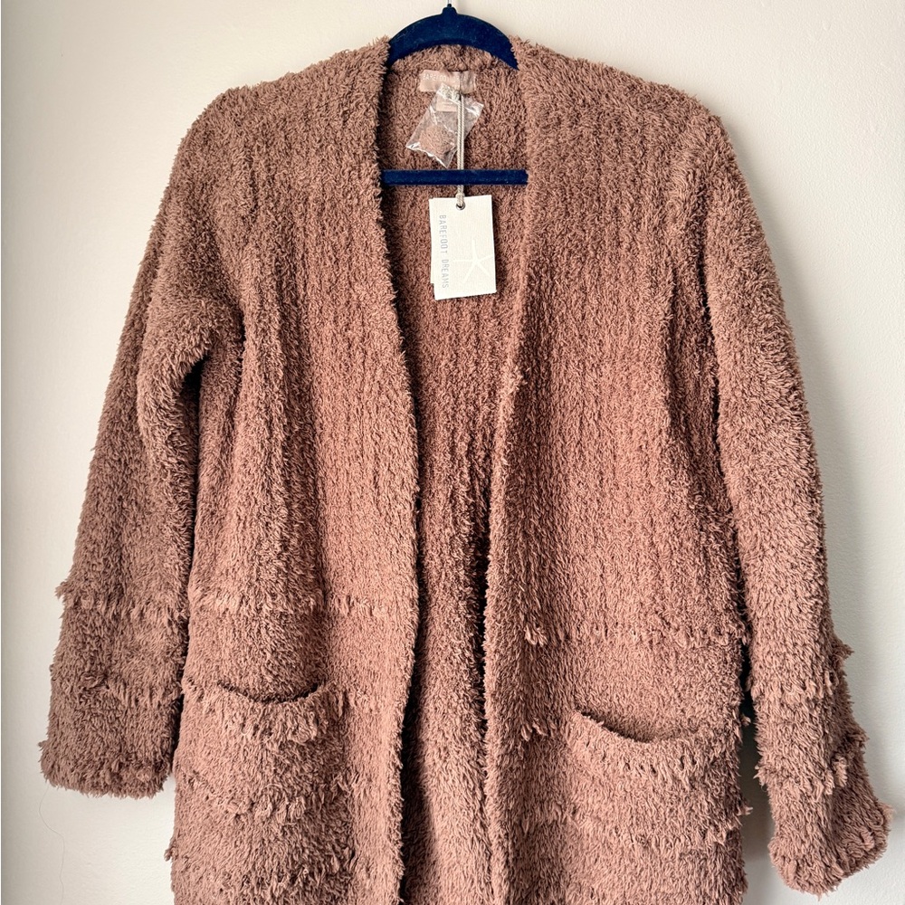 Barefoot Dreams CozyChic Boardwalk Cardigan in a sable brown size XS